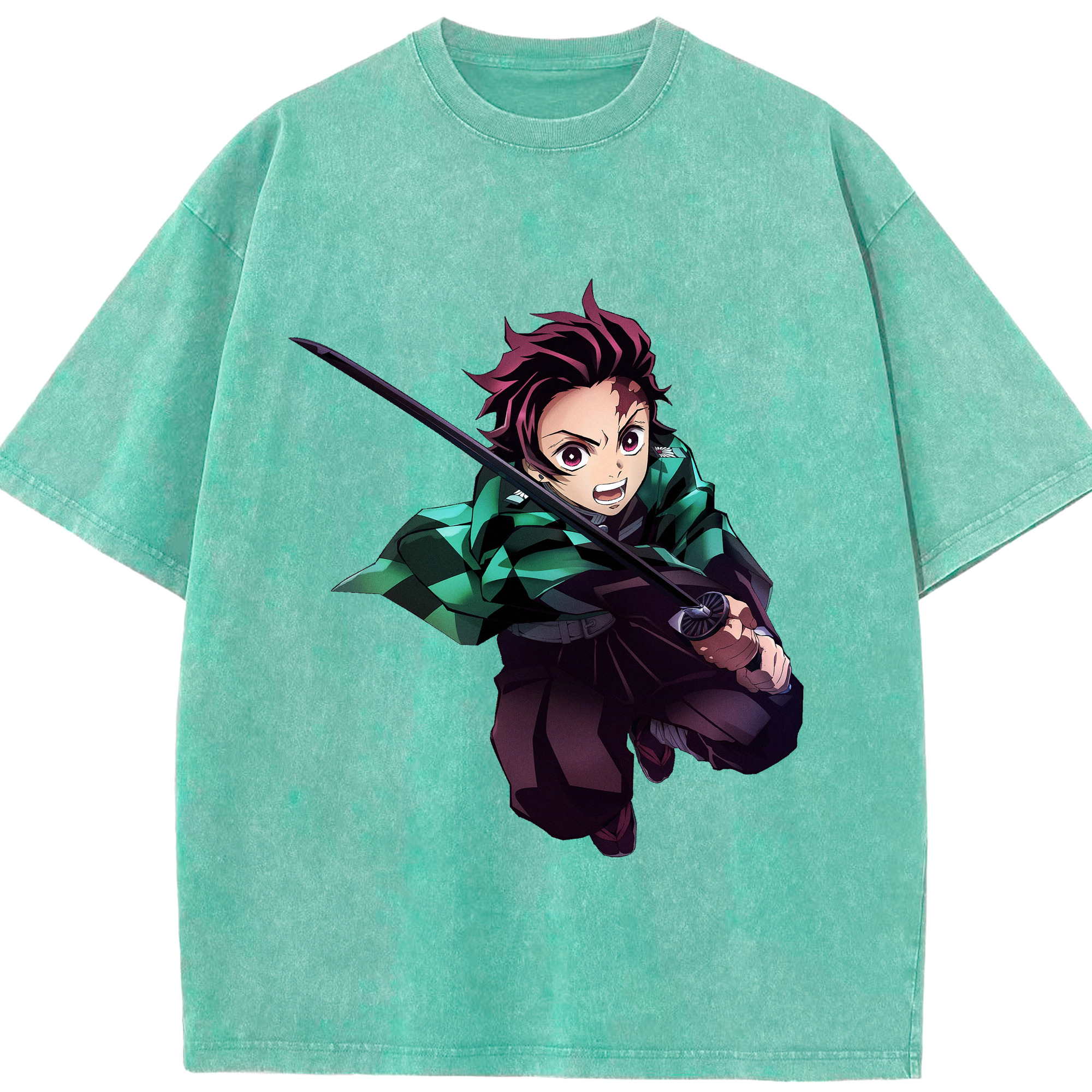 （画像用） 鬼滅の刃 竈門 炭治郎／かまど たんじろう Kamado Tanjirou 綿100% ヴィンテージ風 半袖Tシャツ（フロントプリント）